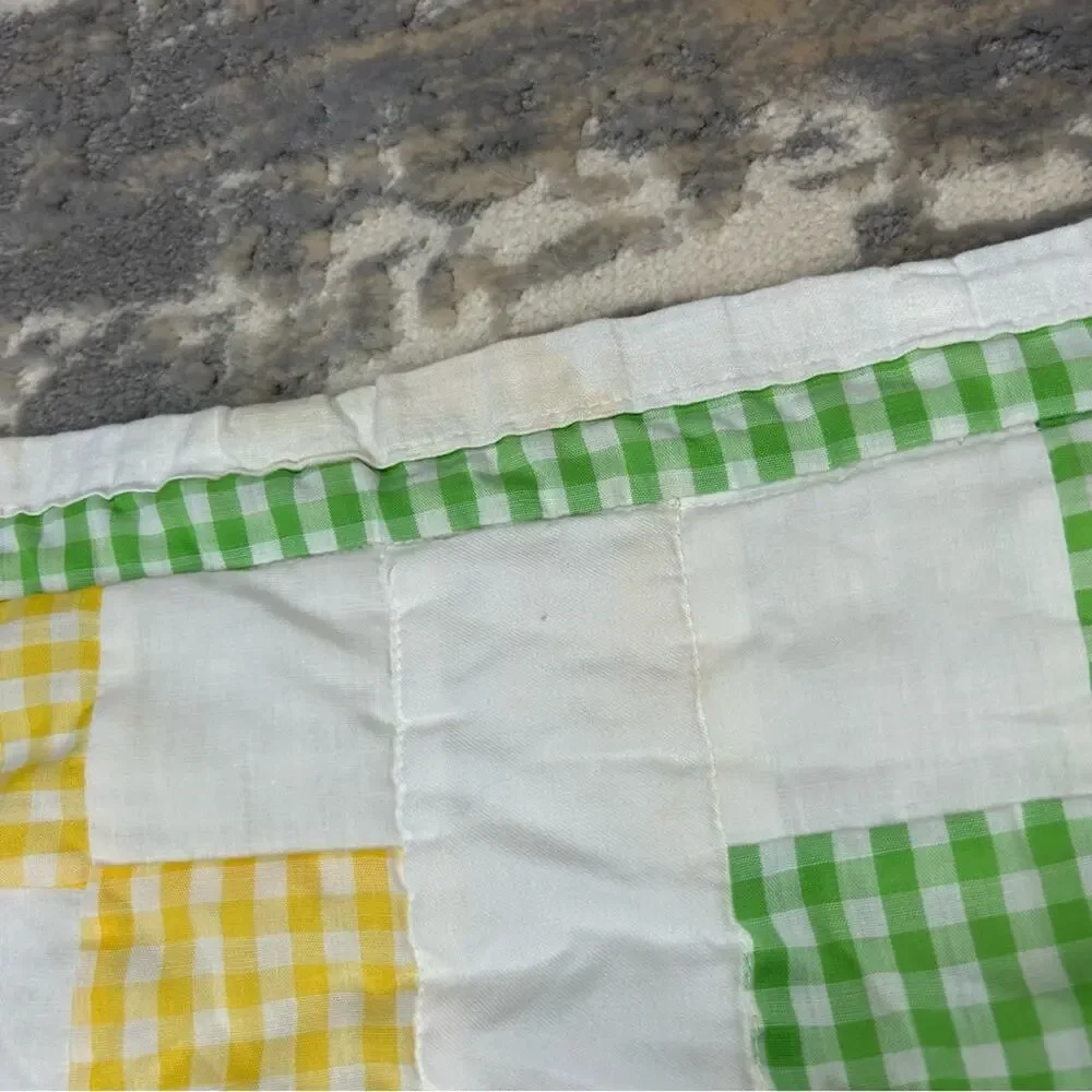 Vintage Handmade Elephant Gingham Baby Crib Yellow Green Quilt 45